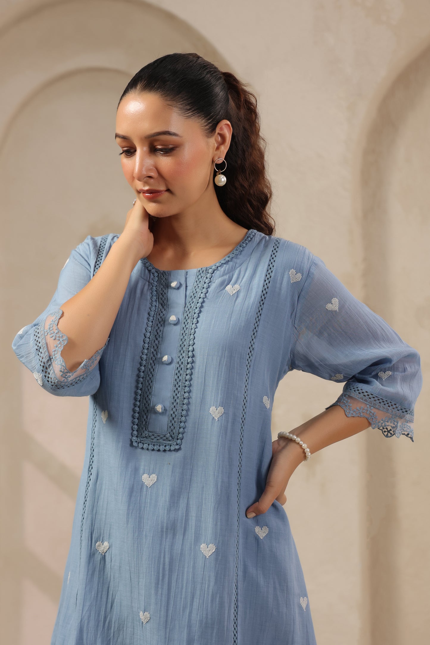 Heart blue pink mul chandari co ord set