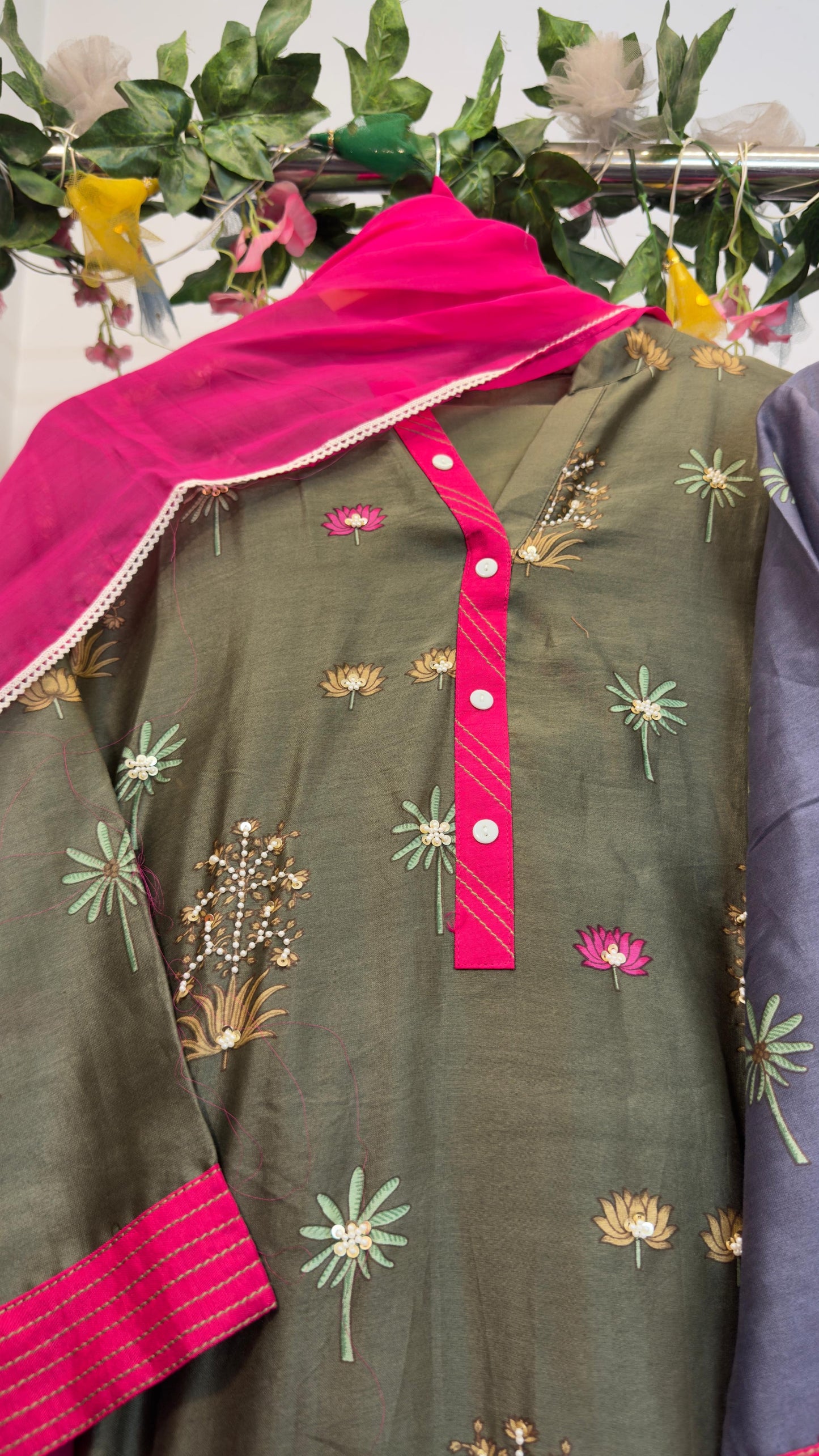 Premium wala & classy suit in chandari silk with pink organza dup and cotton silk pants