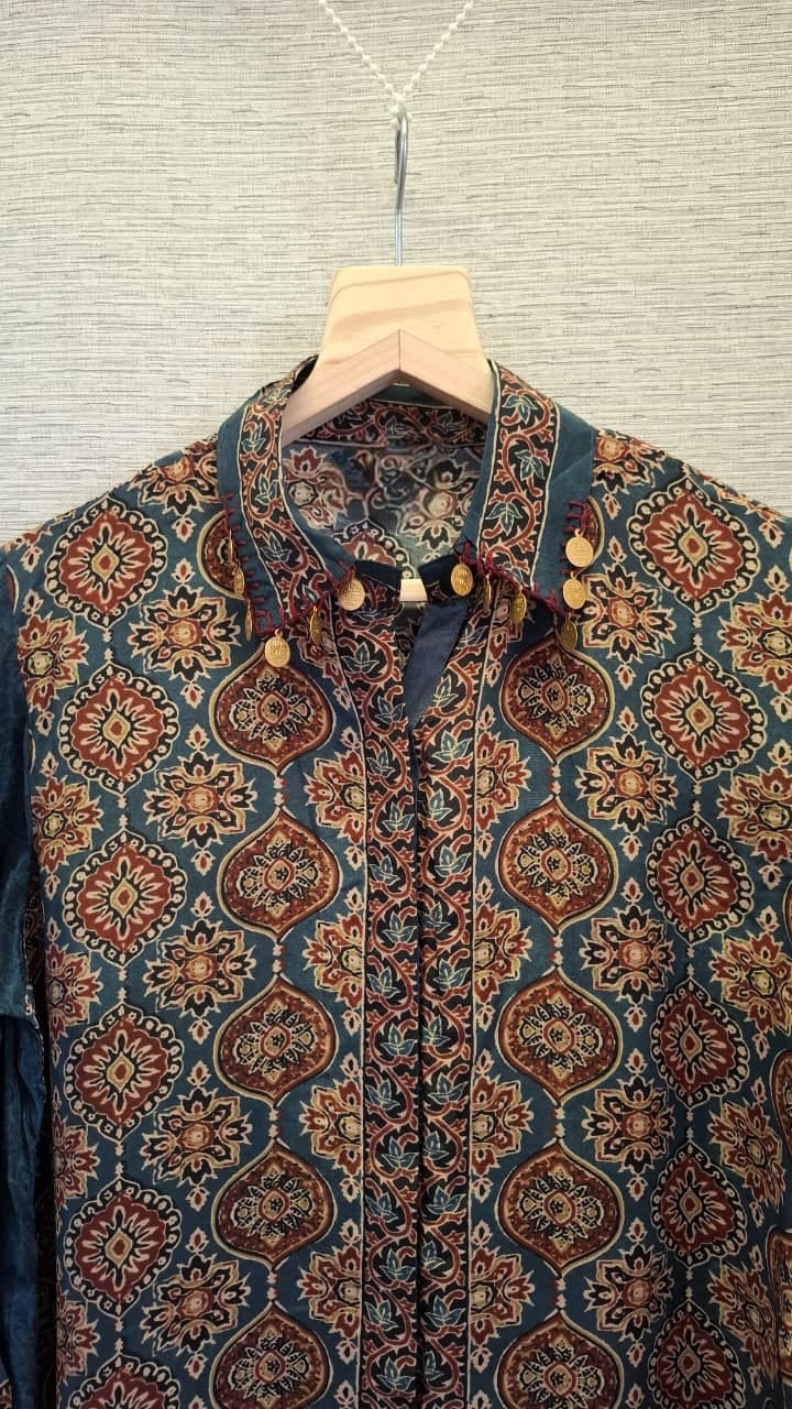 Blue Ajrakh crepe skirt