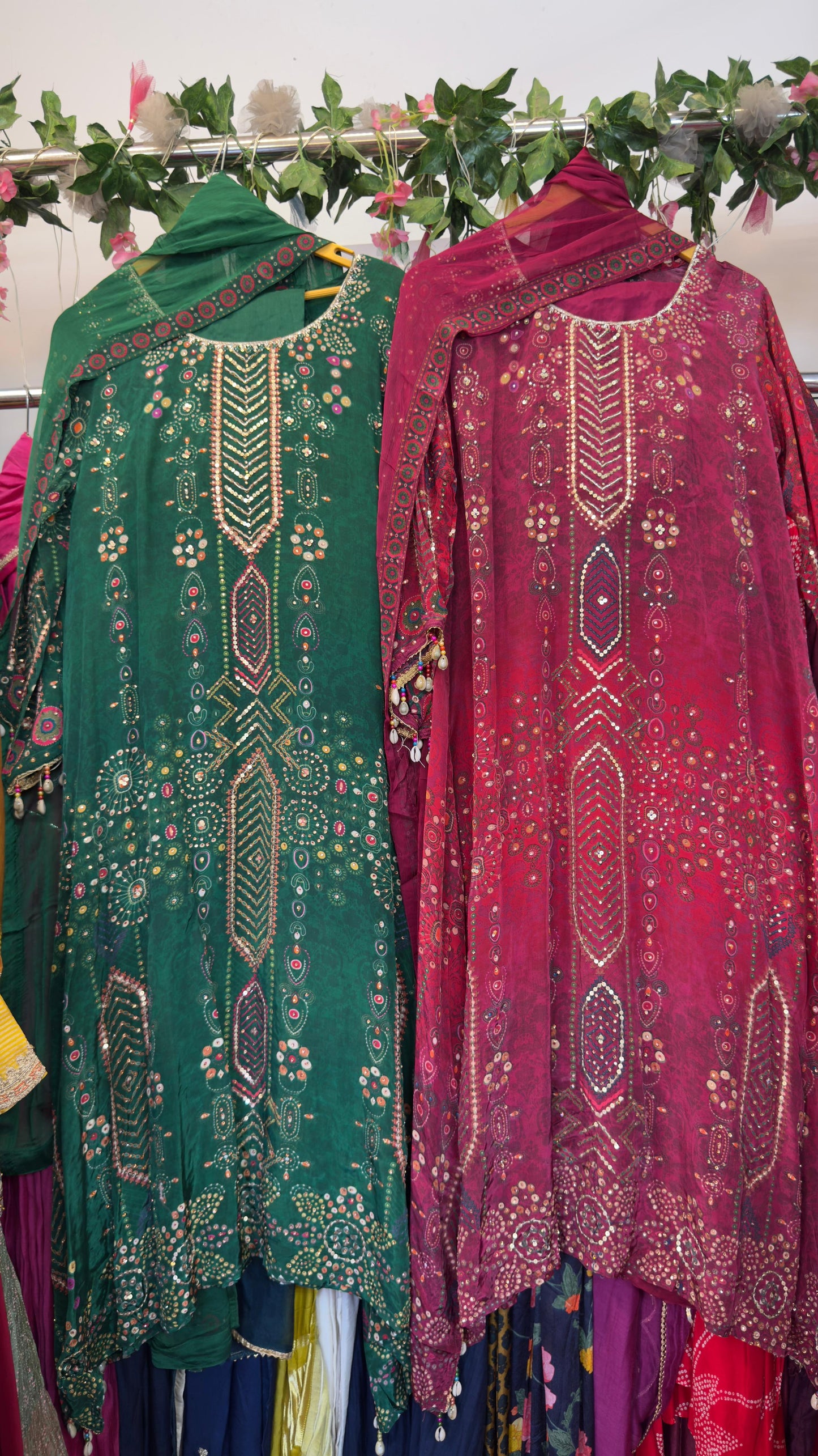 Pure natural crepe Aline suit length 47 with chiffon Dupatta and Santoon silk bottom