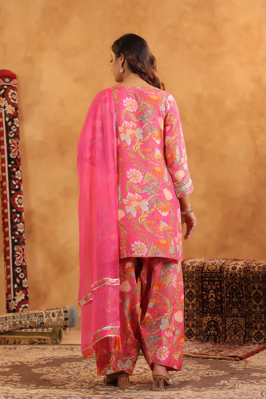 Muslin silk Farshi salwar suit with pure chiffon Dupatta