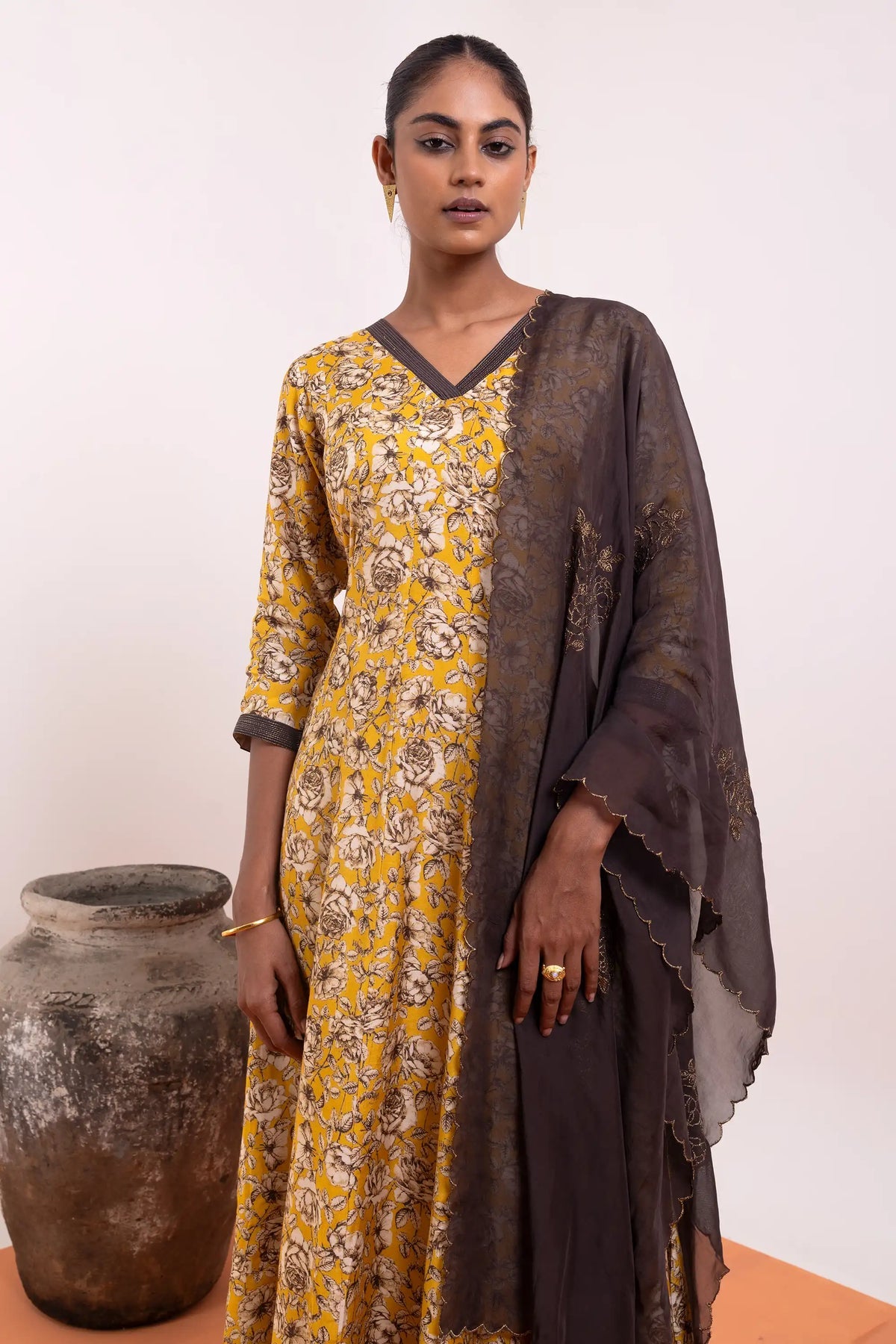 Brown mustard Anarkali