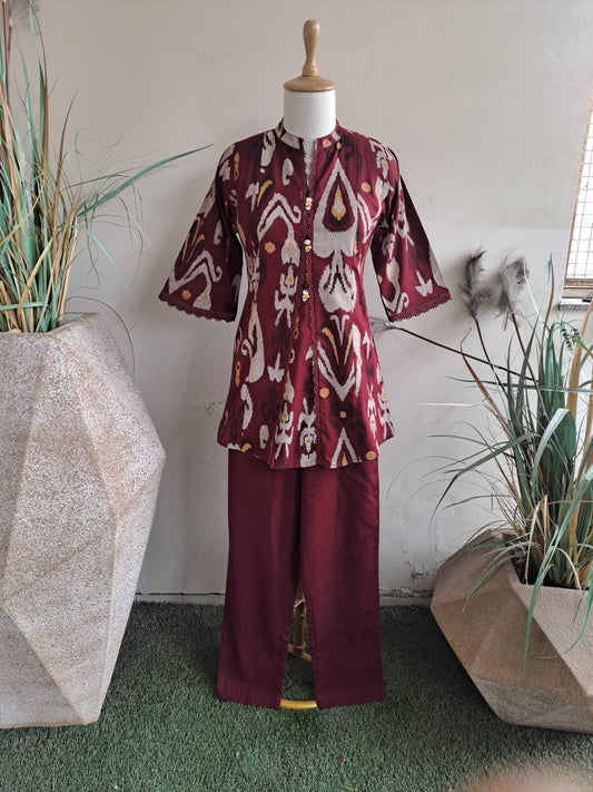 Wine Ikkat cotton ord set