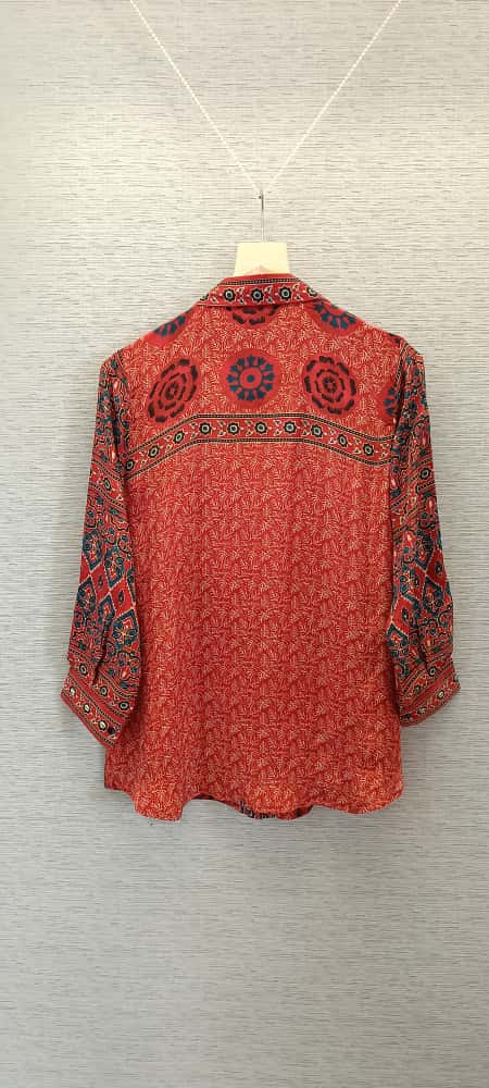 Red Ajrakh crepe skirt