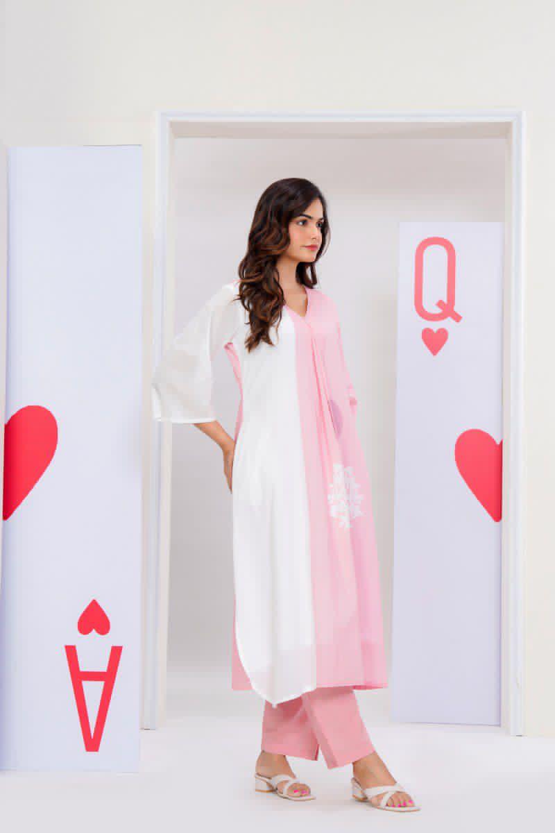 Baby pink premium cotton kurta pant set with lining