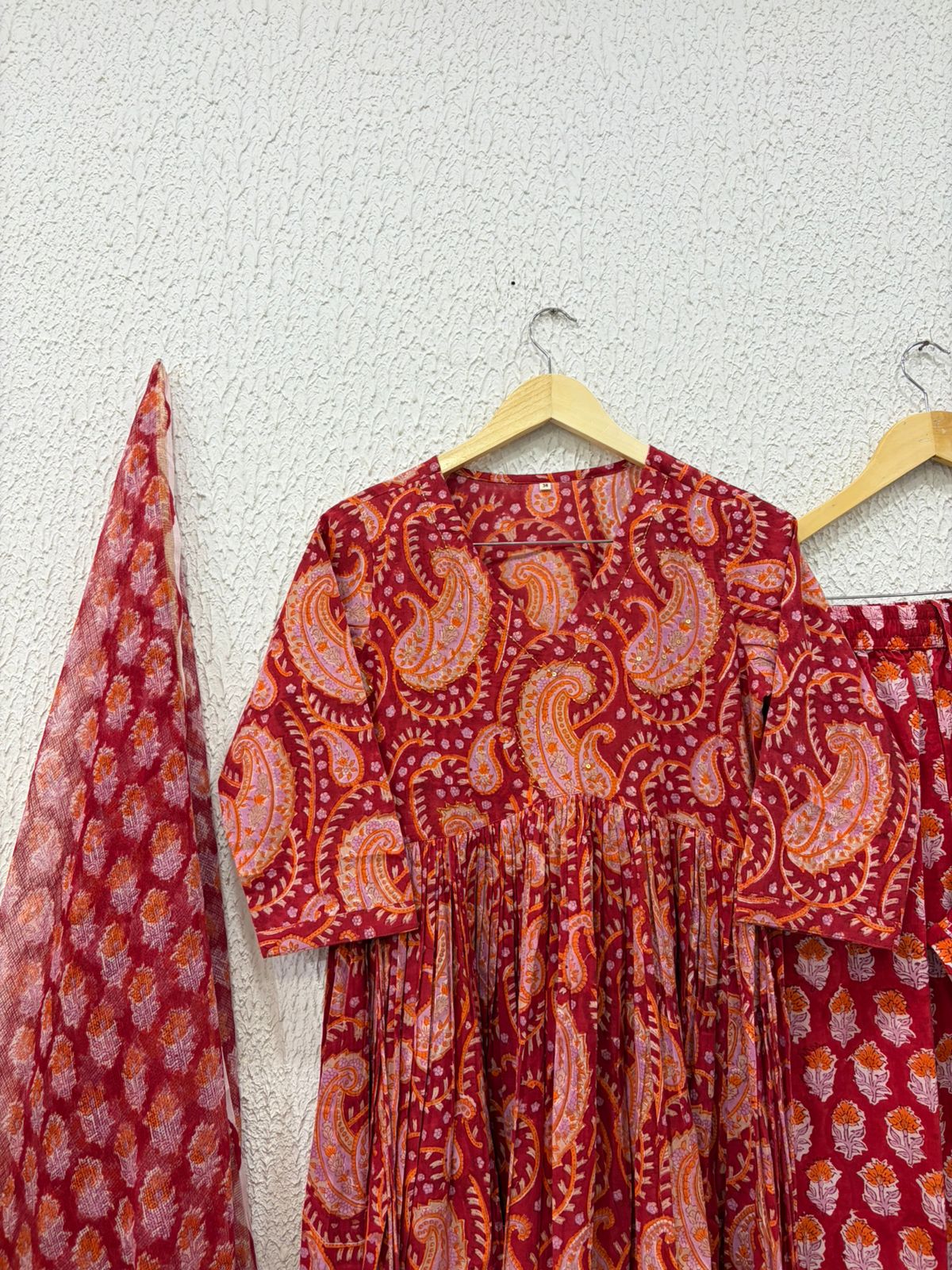 Ritu kumar print Cotton Anarkali pants with kota doria dupatta