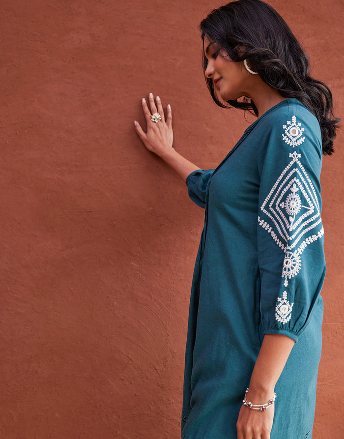 Purple / green cotton embroidery