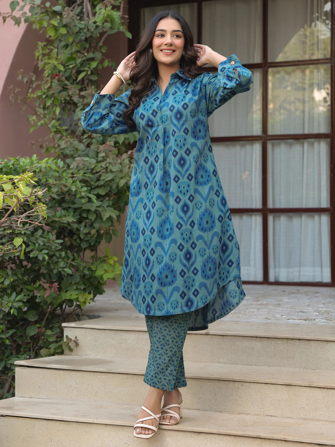 Blue ikkat Indian cotton co ord set