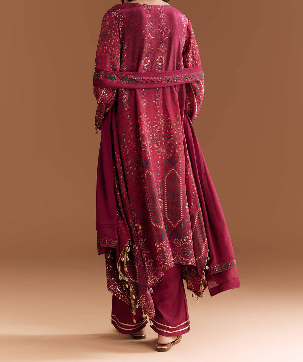 Pure natural crepe Aline suit length 47 with chiffon Dupatta and Santoon silk bottom