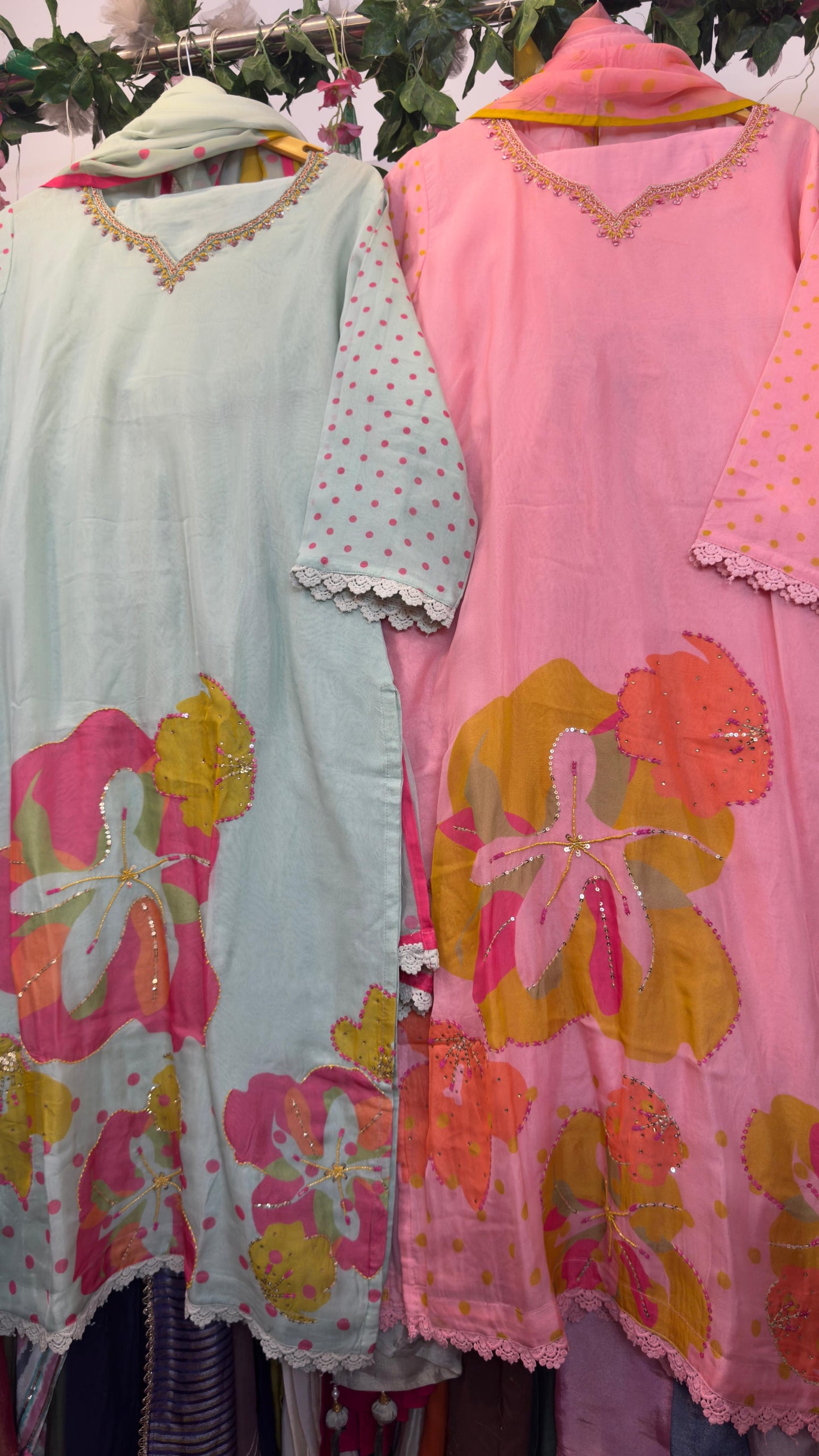 Premium organza suit with beautiful floral and handwork detailing