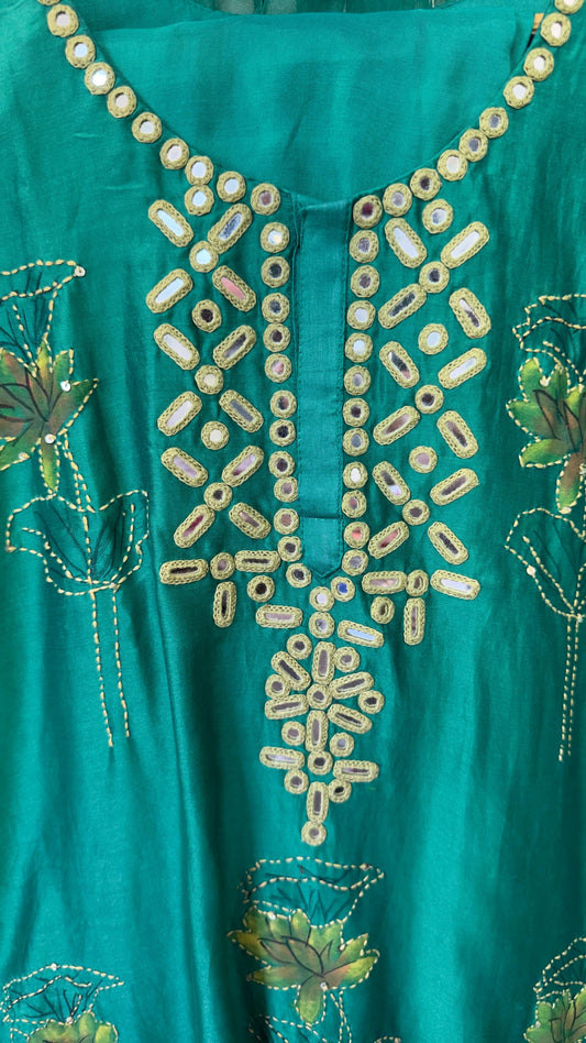 Chandari silk real mirror work suit