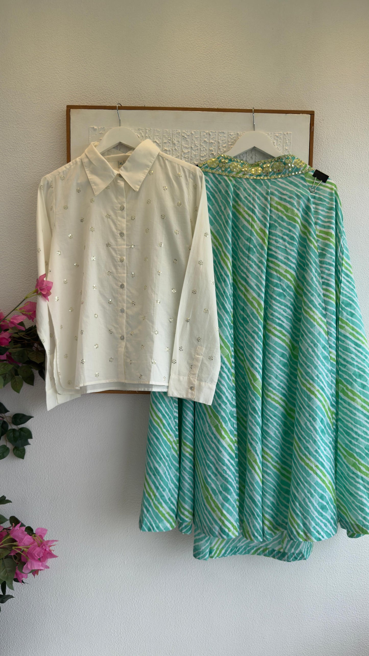 Pure cotton top with lehriya cotton skirt (top24 length & skirt 40)