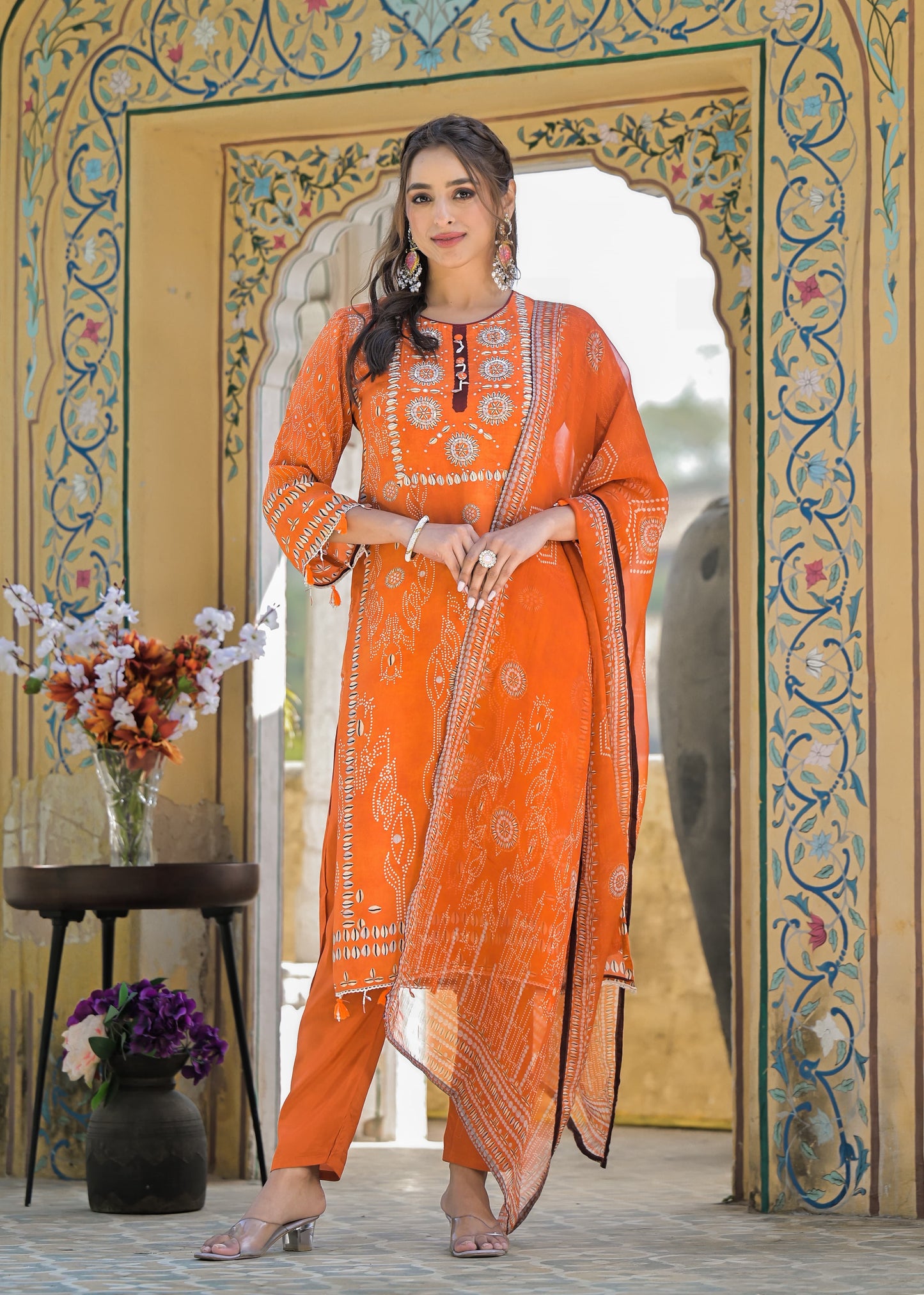 Orange crepe shell suit