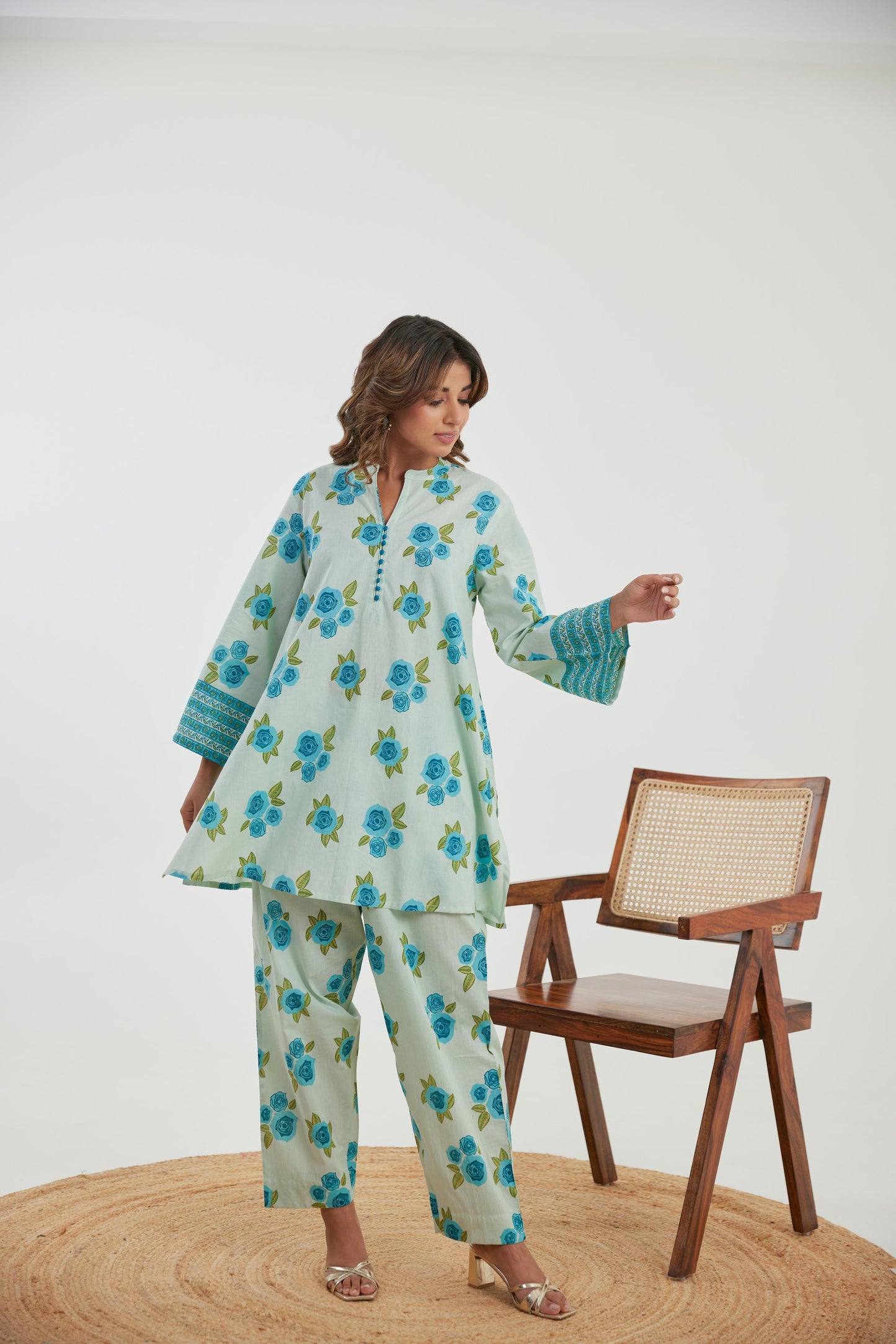Blue floral cotton co ord set