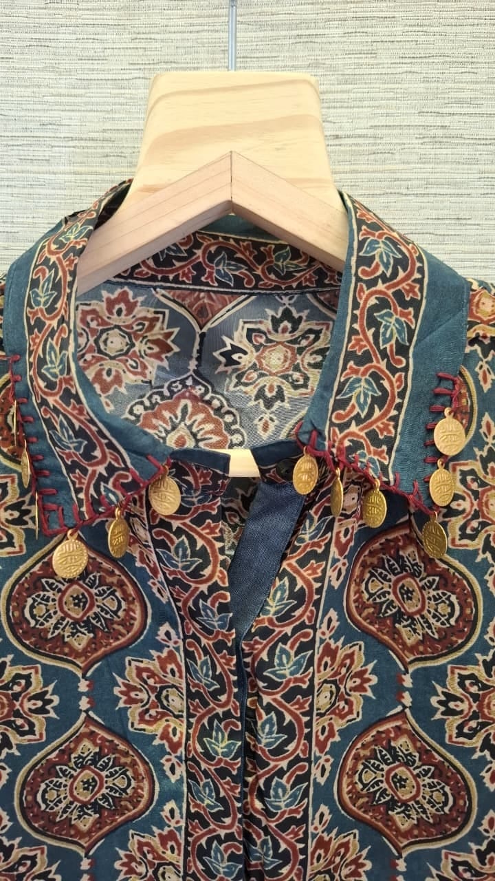 Blue Ajrakh crepe skirt