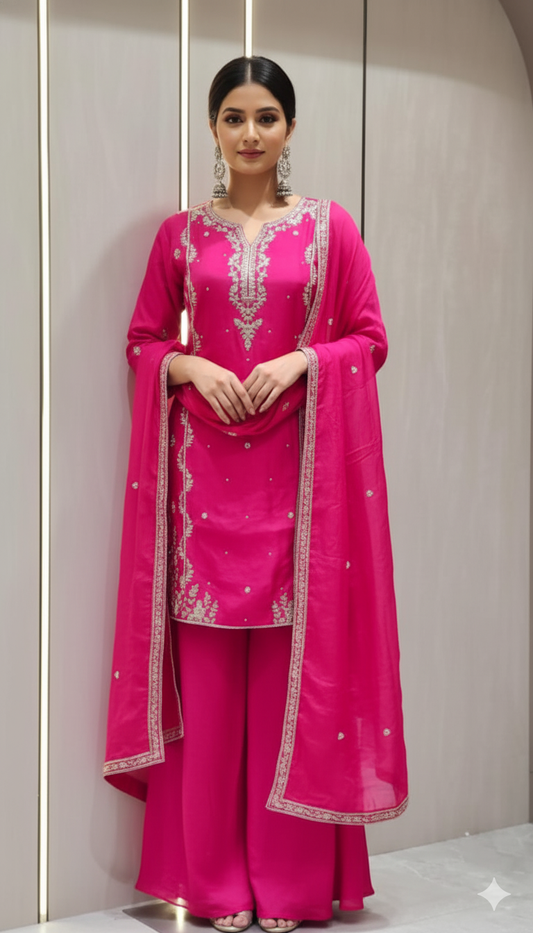 Pure hot pink silk handwork divider set