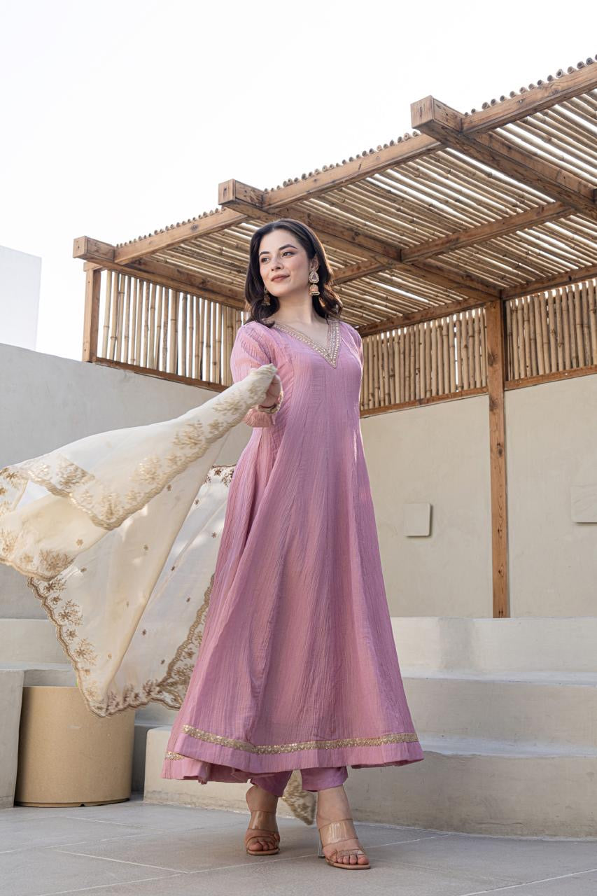 Blush pink tissue Anarkali