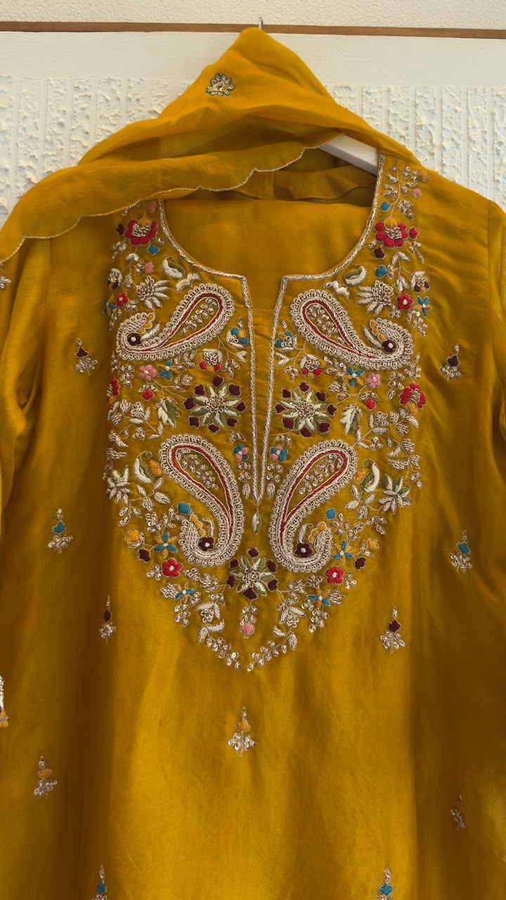 Luxe organza zardozi work staright suit