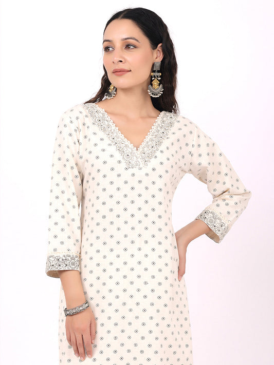 Cream flex cotton kurta pant