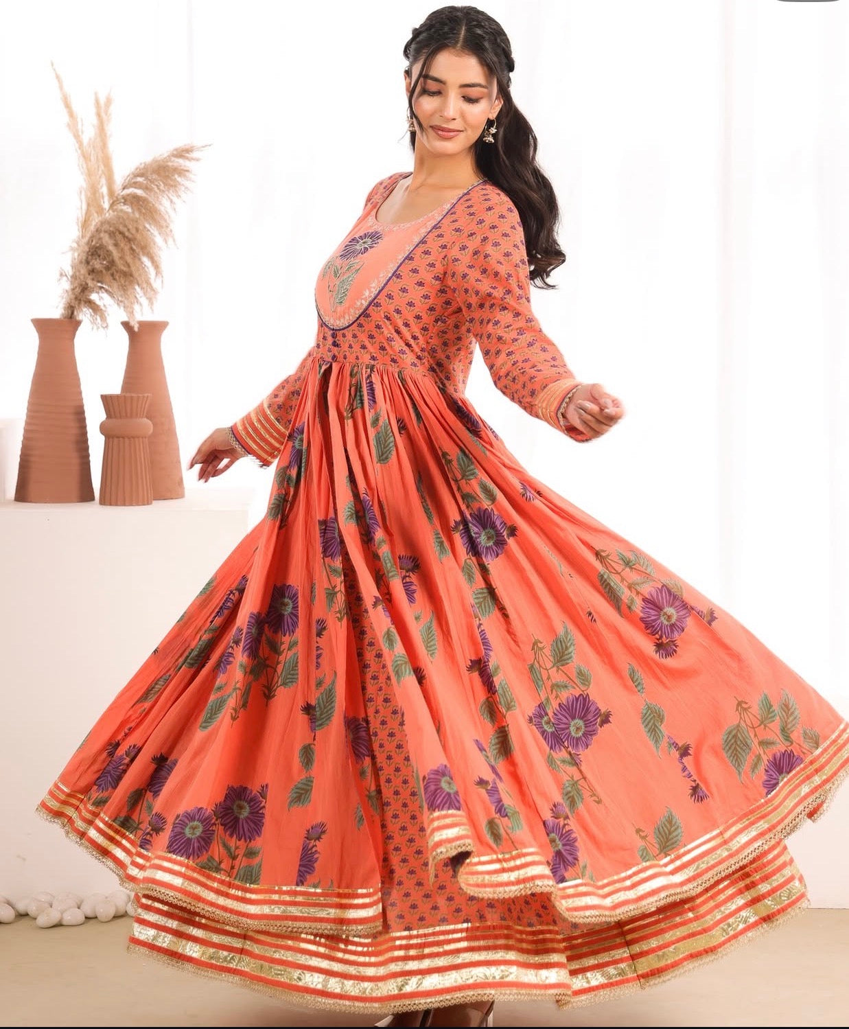 Double layer cotton gown with gota detailing ( length 53)
