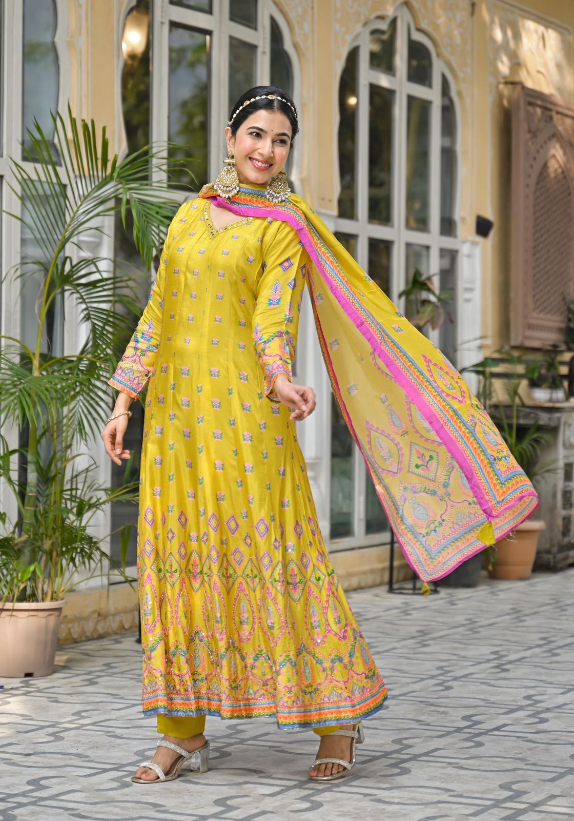 Floral silk Anarkali