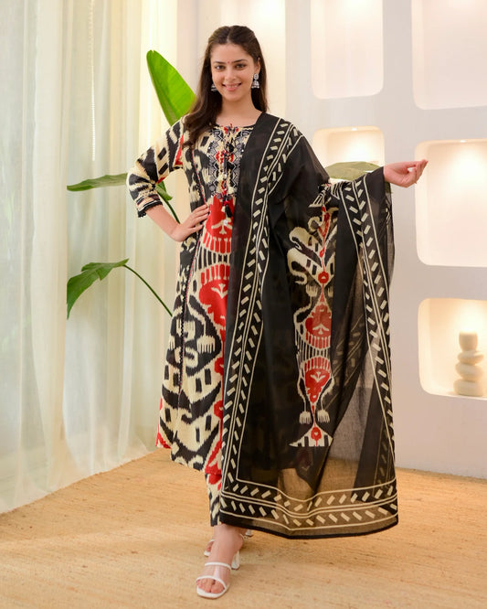 BLACK BAROQUE A LINE HANDWORK COTTON SUI