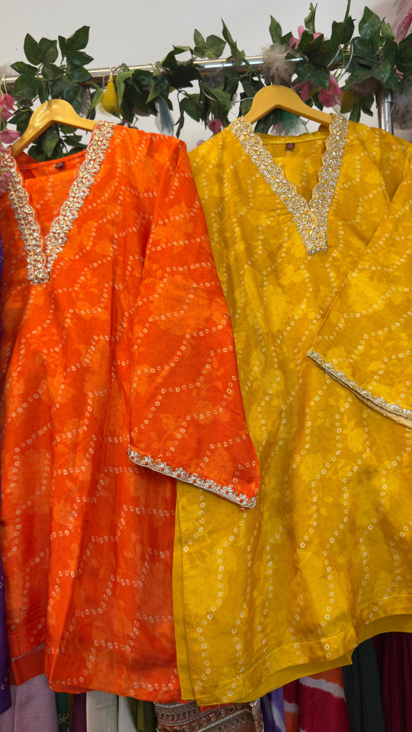 Trendy ethnic fusion Bandhani silk co ord set lining in both top & bottom