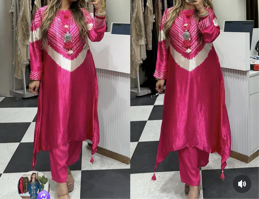 Pink/red Gajji with kurta pant n neck piece
