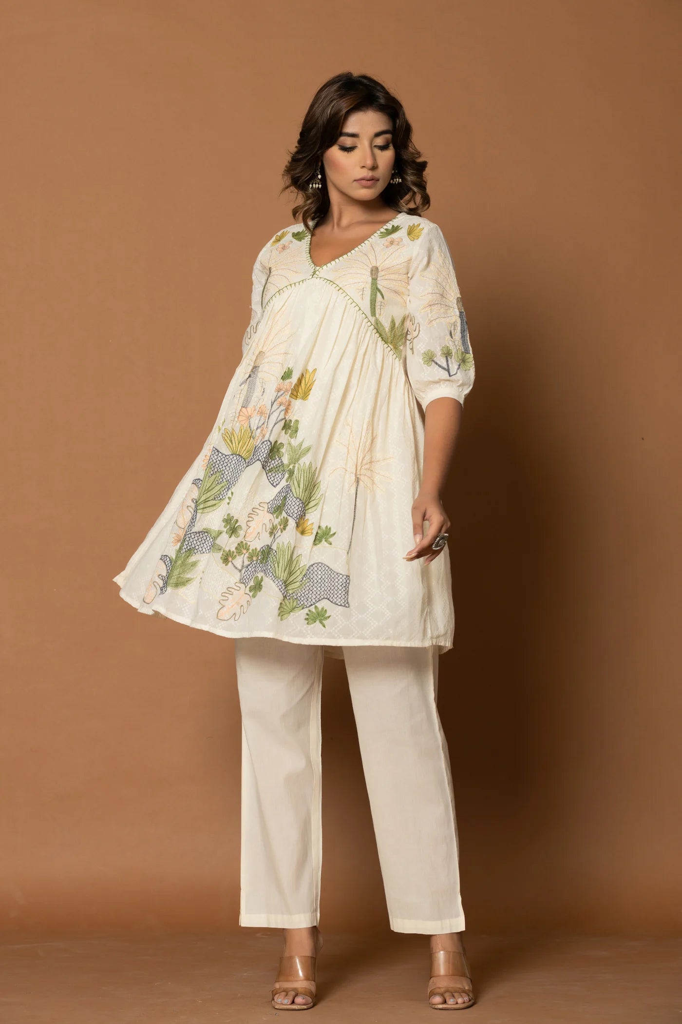 Tropical creamy cotton Co ord set