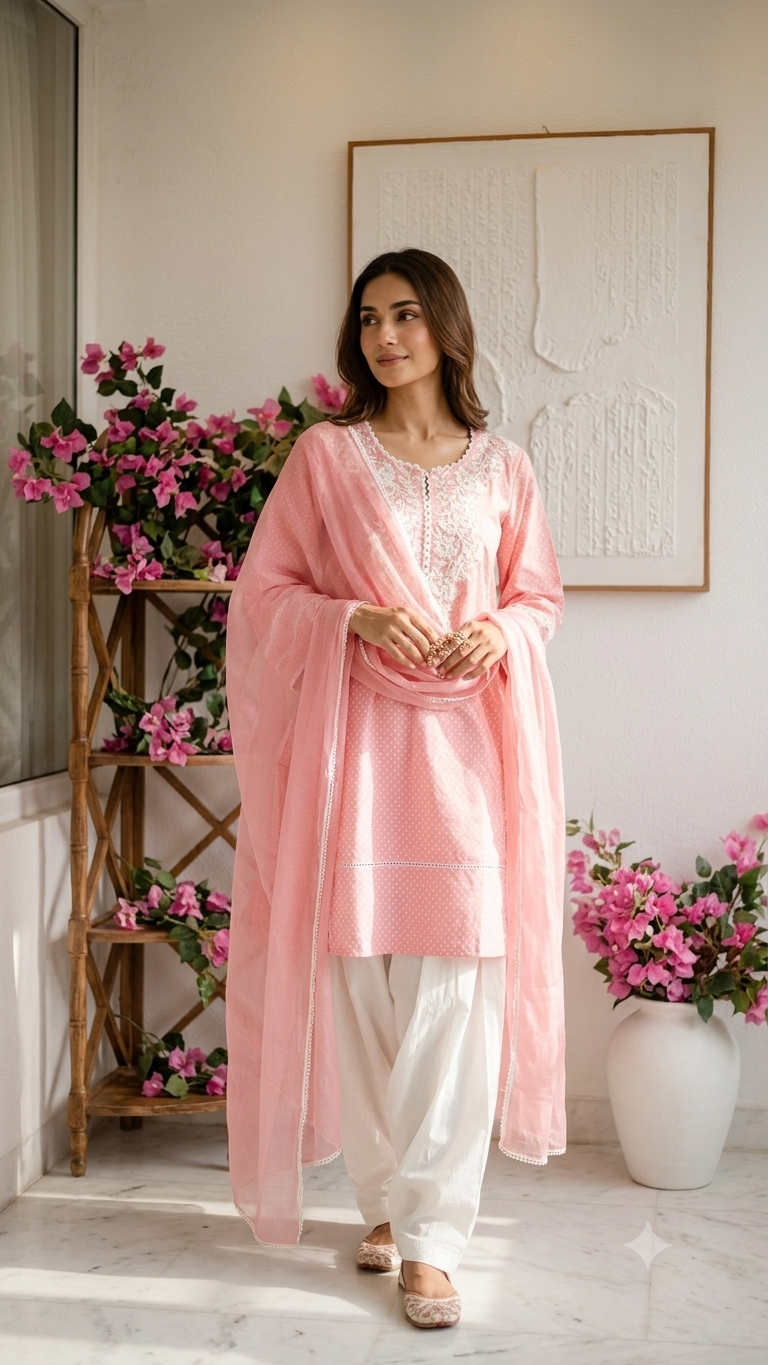 Bandhani cotton Aari work Farshi salwar with kota doria dupatta