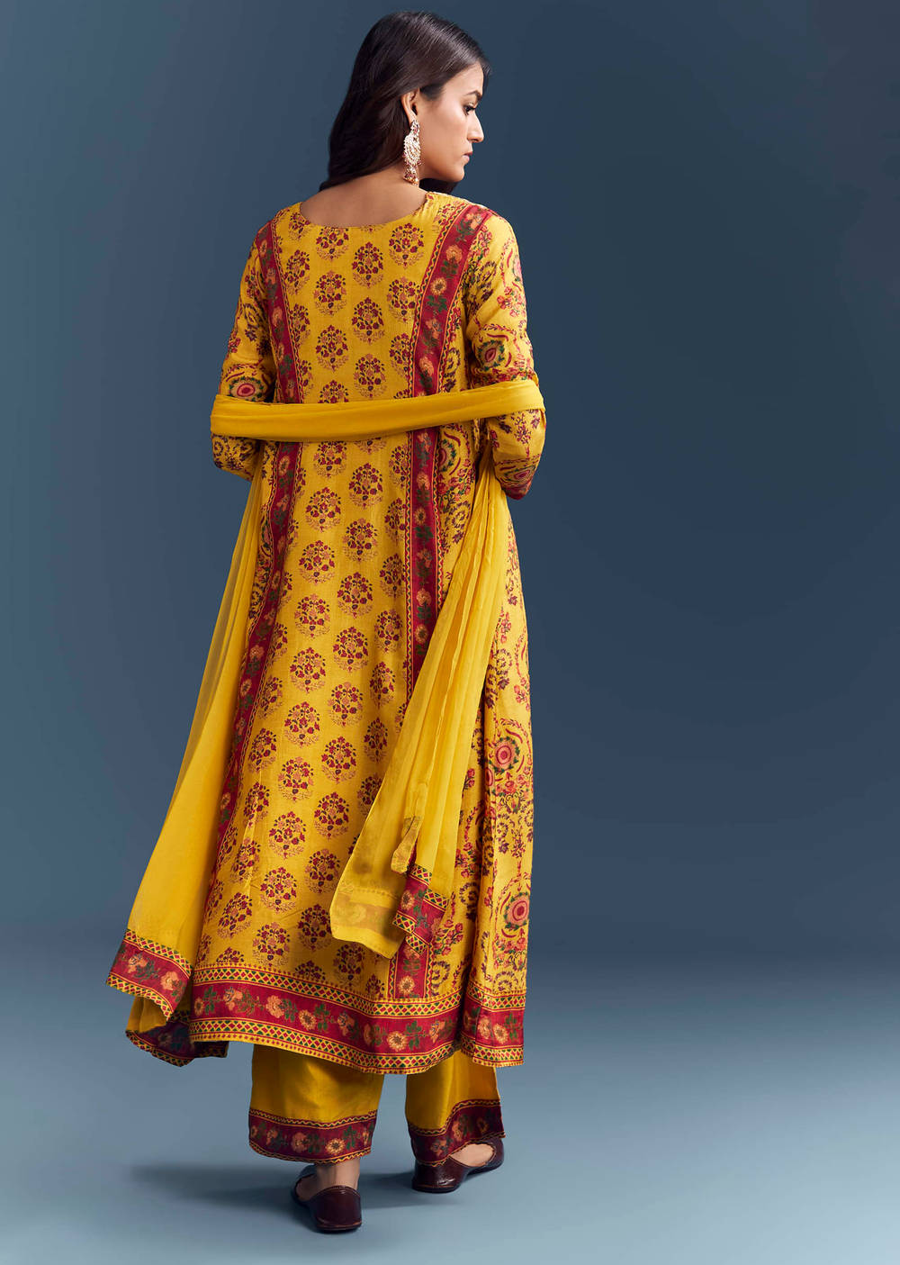 Premium raw silk Anarkali with chiffon Dupatta