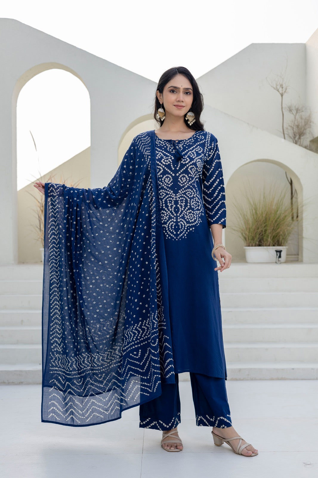 Royal blue Bandhani cotton suit