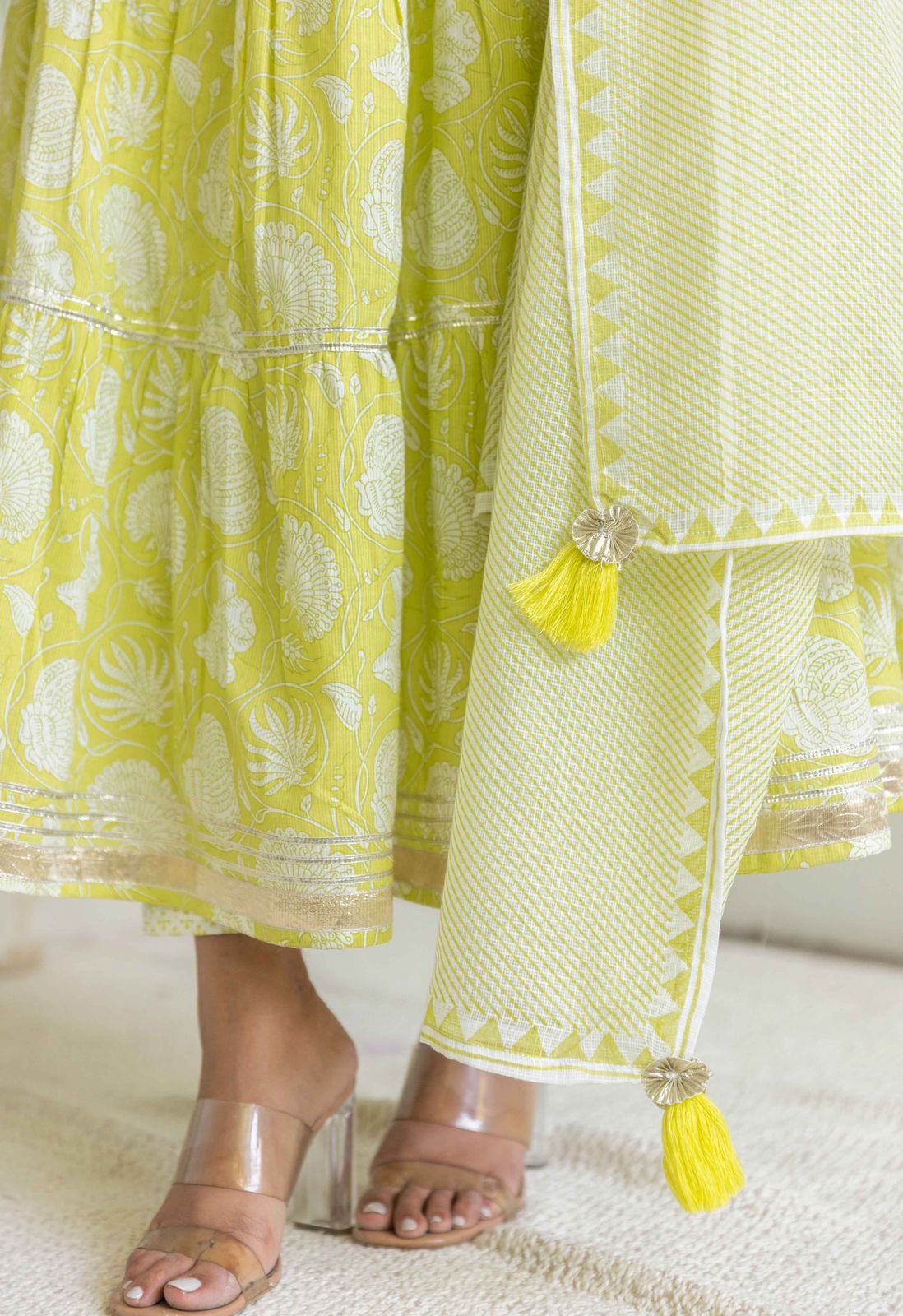 Preety green / purple cotton  layed anarkali