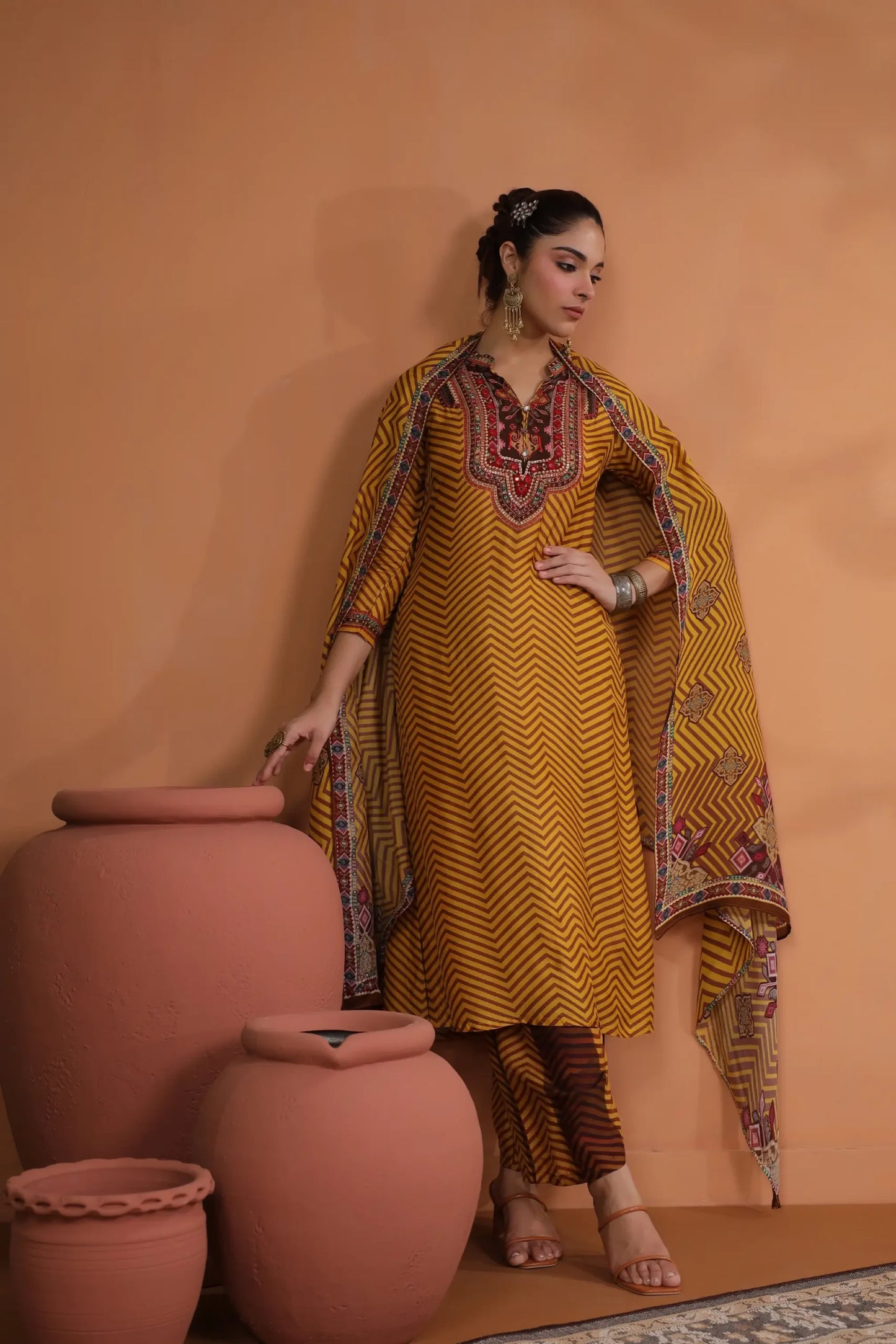 Mustard silk suit