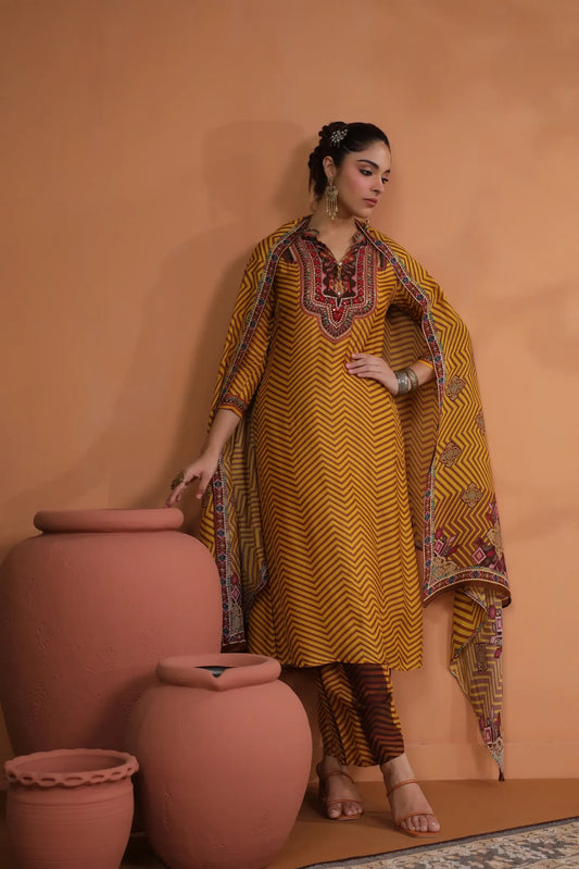 Mustard silk suit