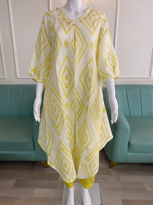 Yellow Linen kurta pant
