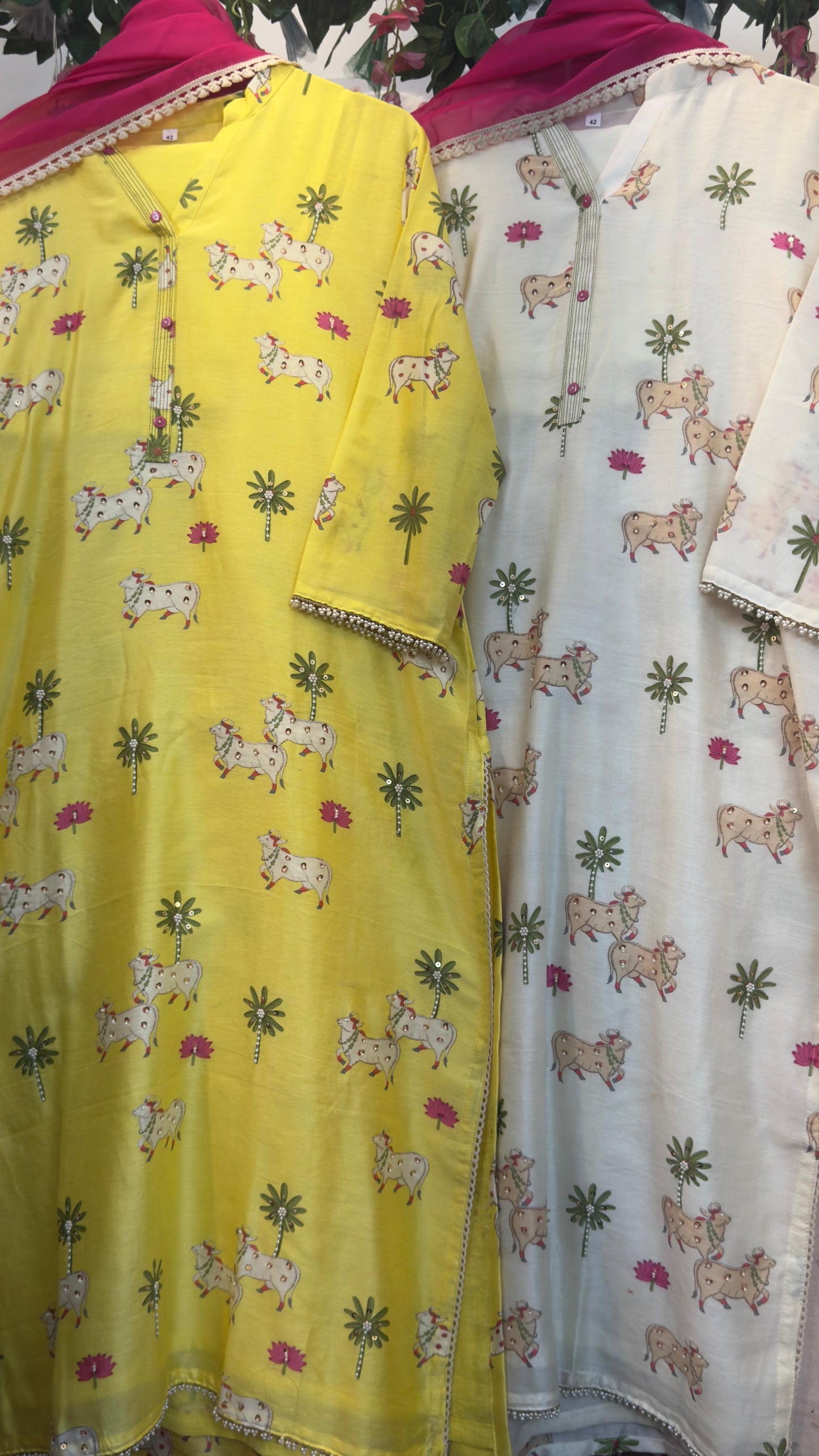 Picwai premium chandari silk suit with organza Dupatta pairs with pants