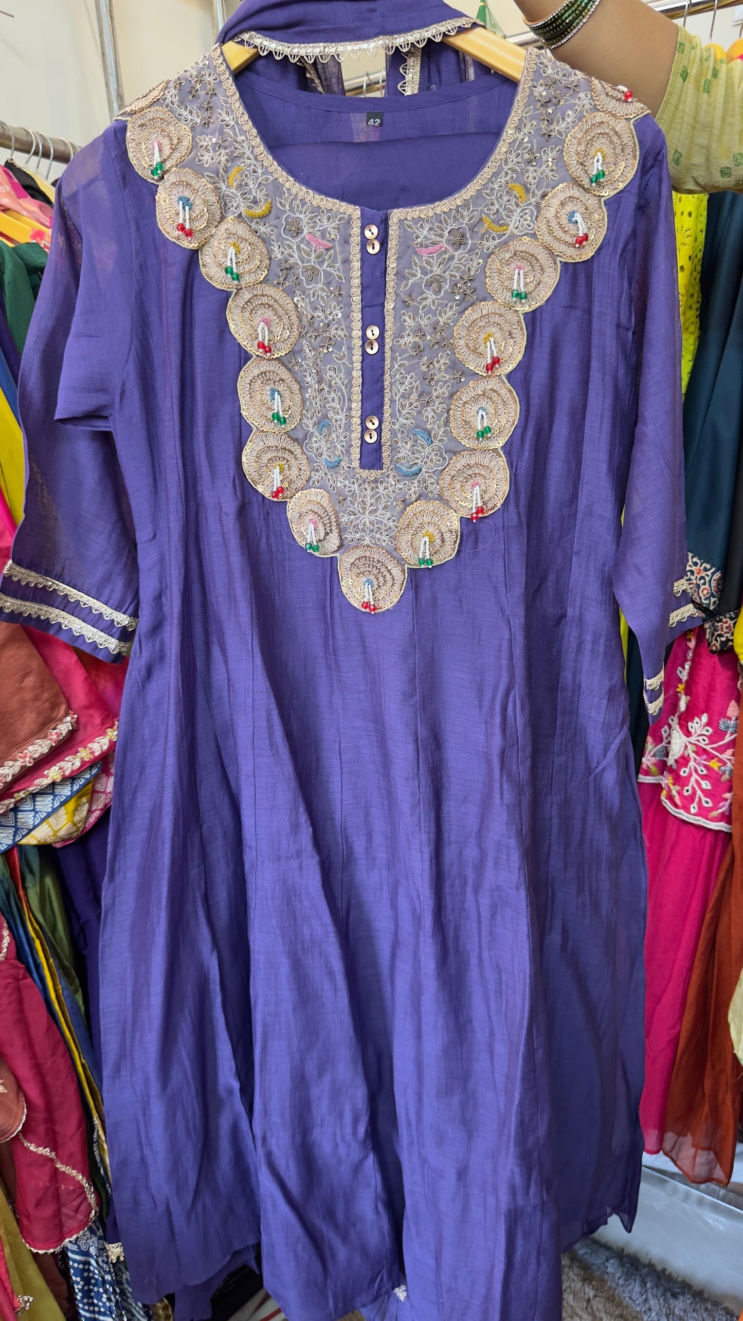 Pure mul chandari suit with elegant handwork