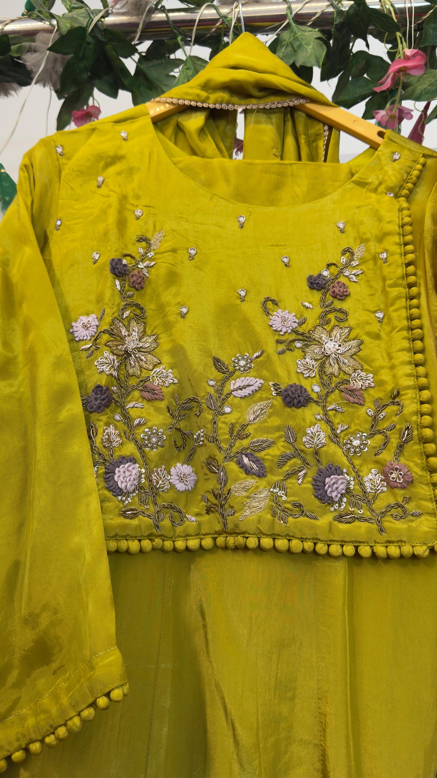 Crepe anrakha pattern with beautiful handwork suit