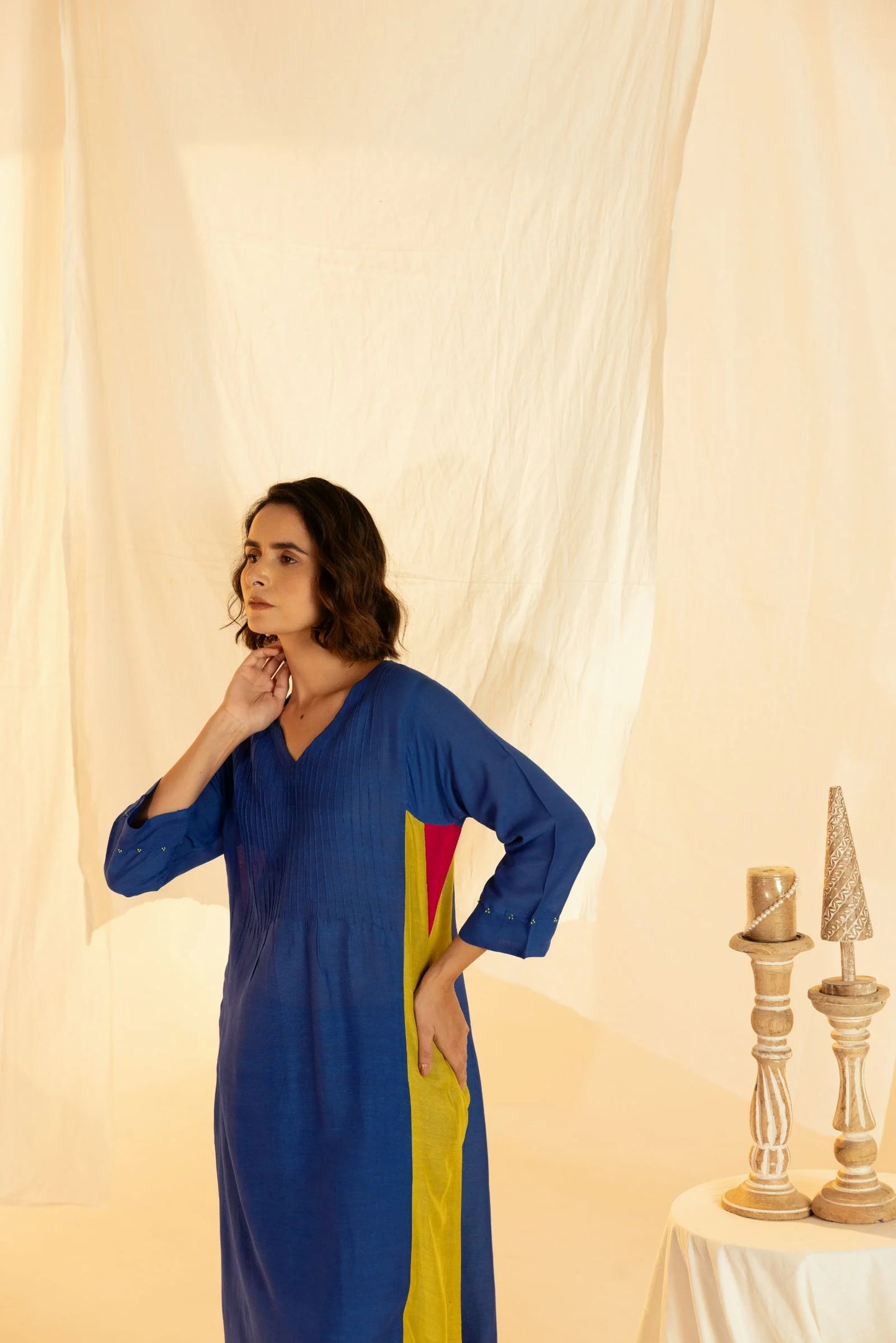 Royal blue pure linen Indian Co ord set