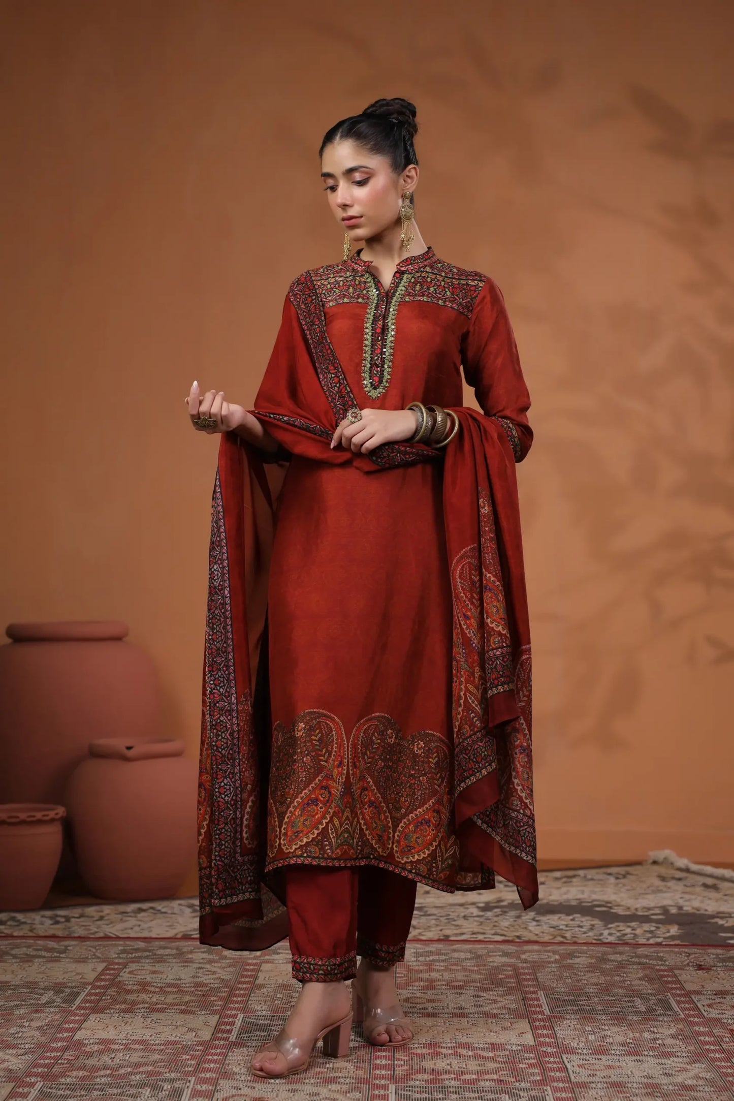 Classy maroon silk suit