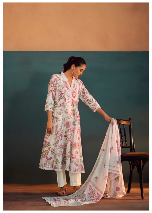 Ivory linen cotton Anarkali