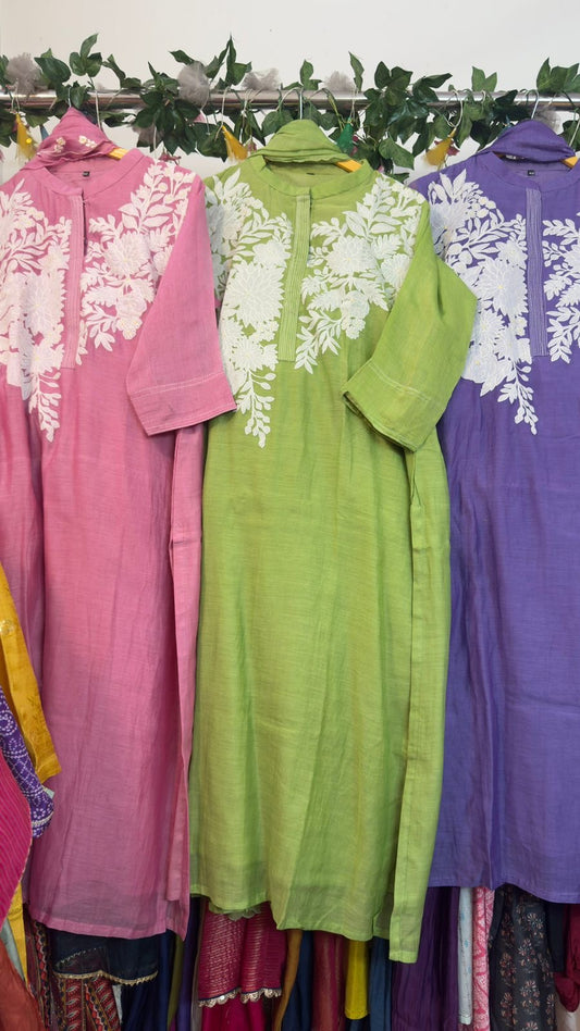 Embroidery mul chandari straight suit