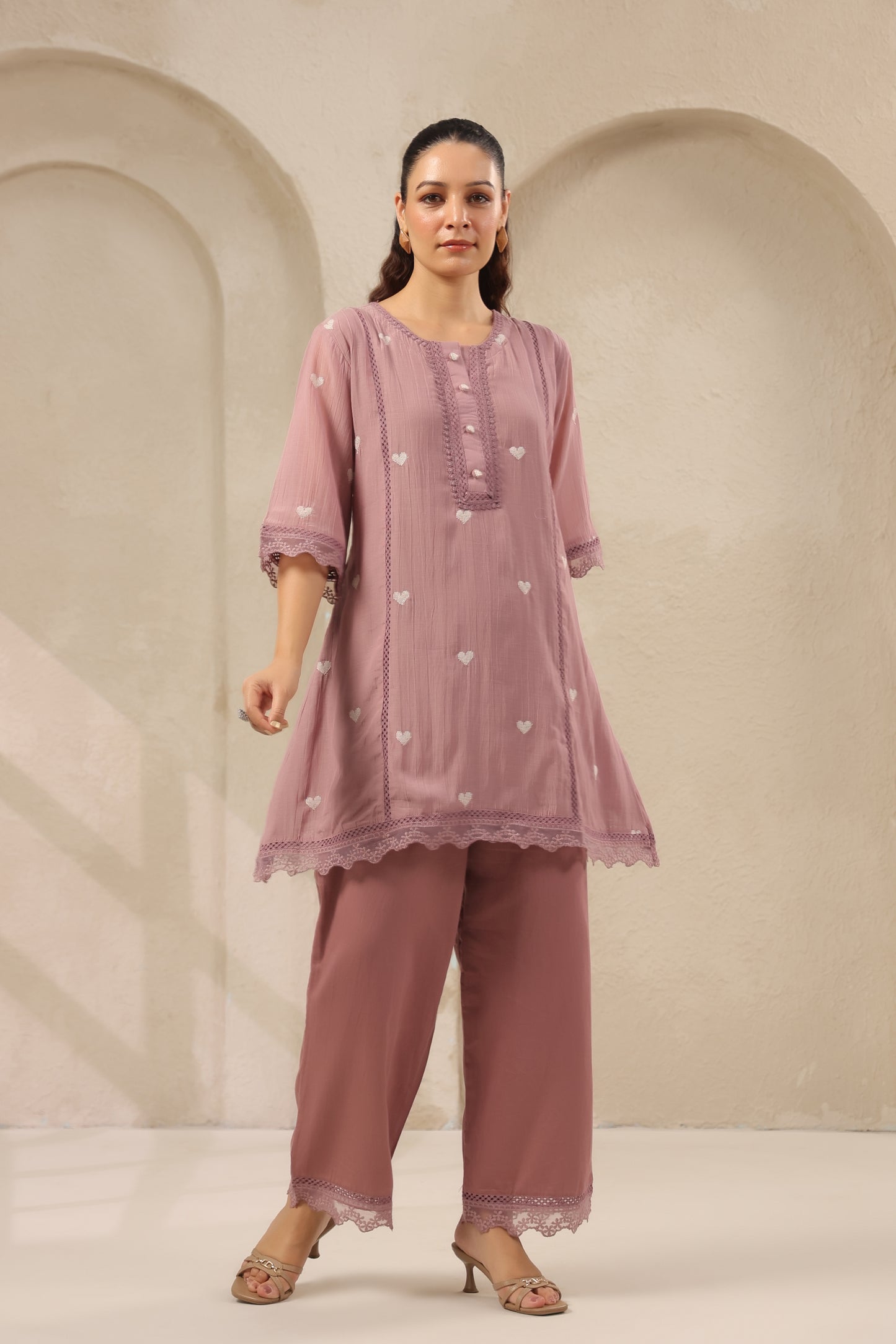 Heart onion pink mul chandari co ord set