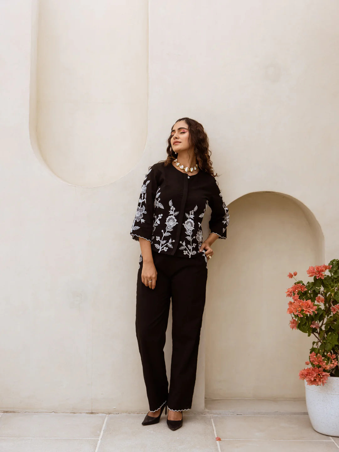 Mia black embroidery co-ord set