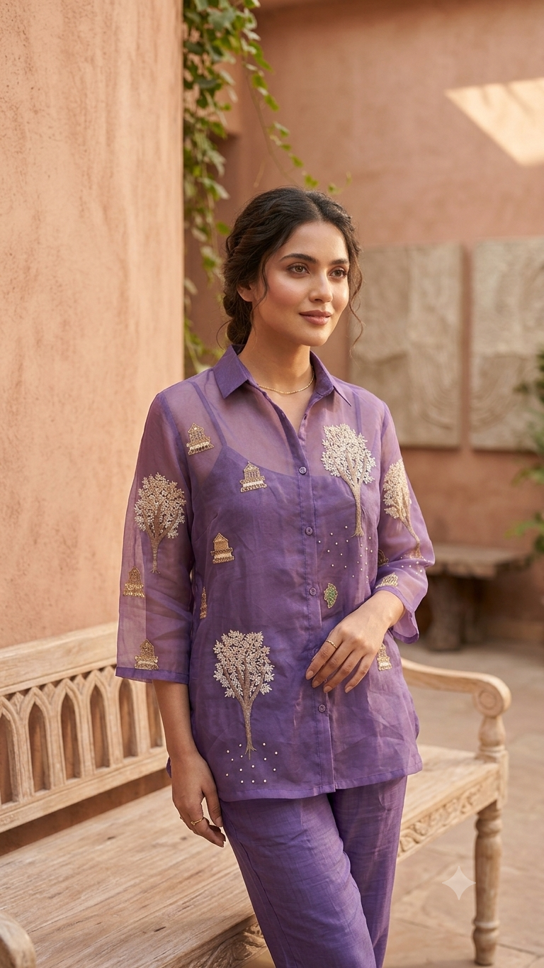 Premium organza with Zardari handwork all over top with silk pants