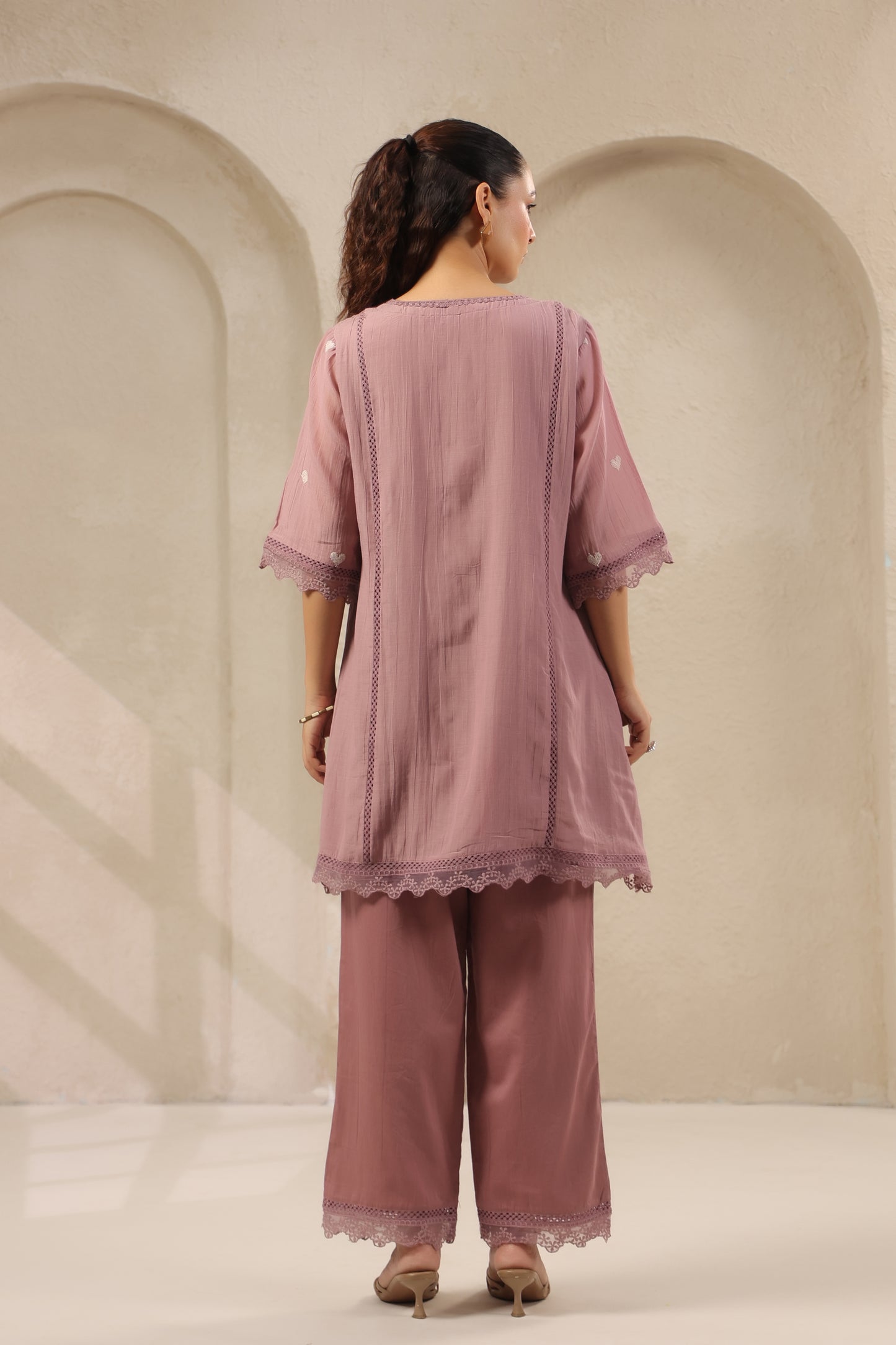 Heart onion pink mul chandari co ord set