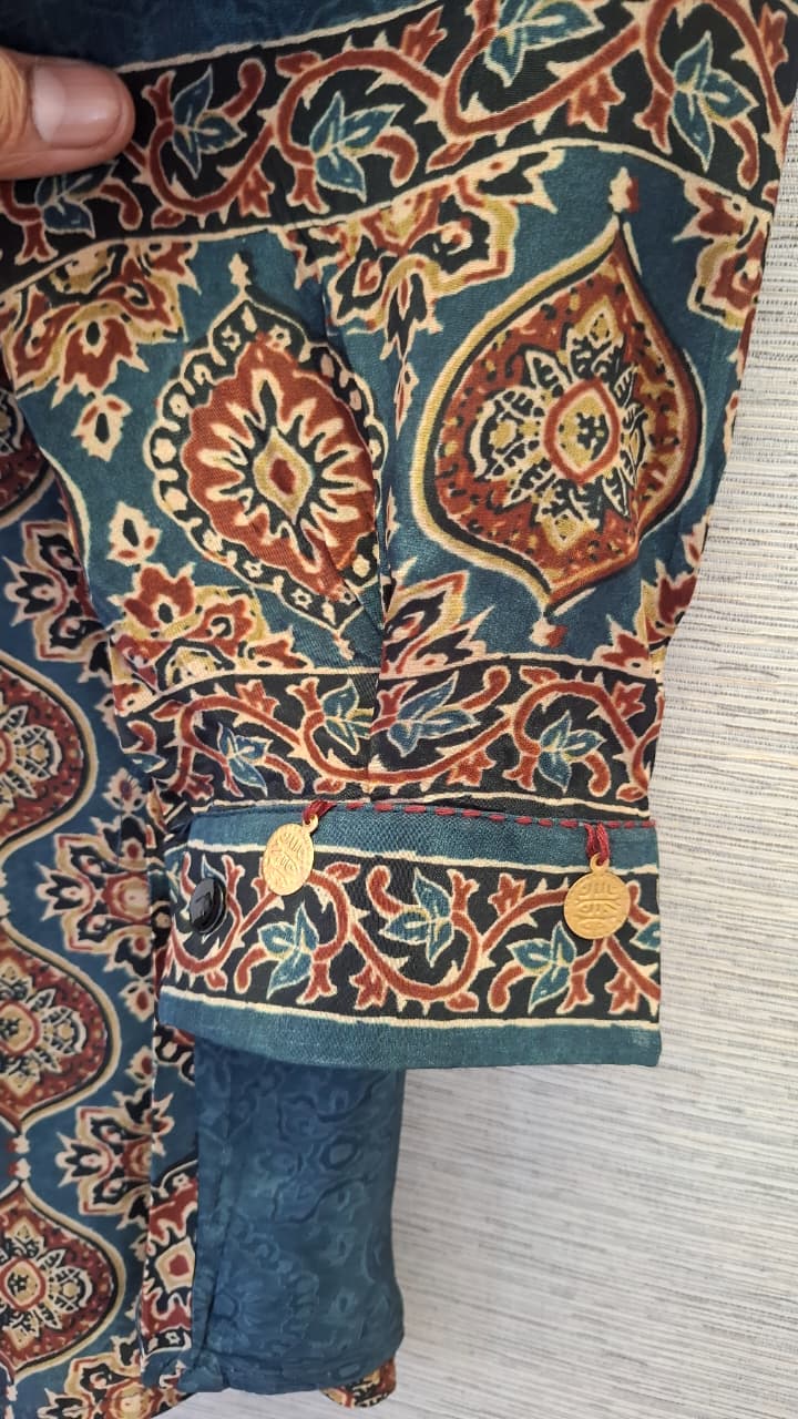 Blue Ajrakh crepe skirt