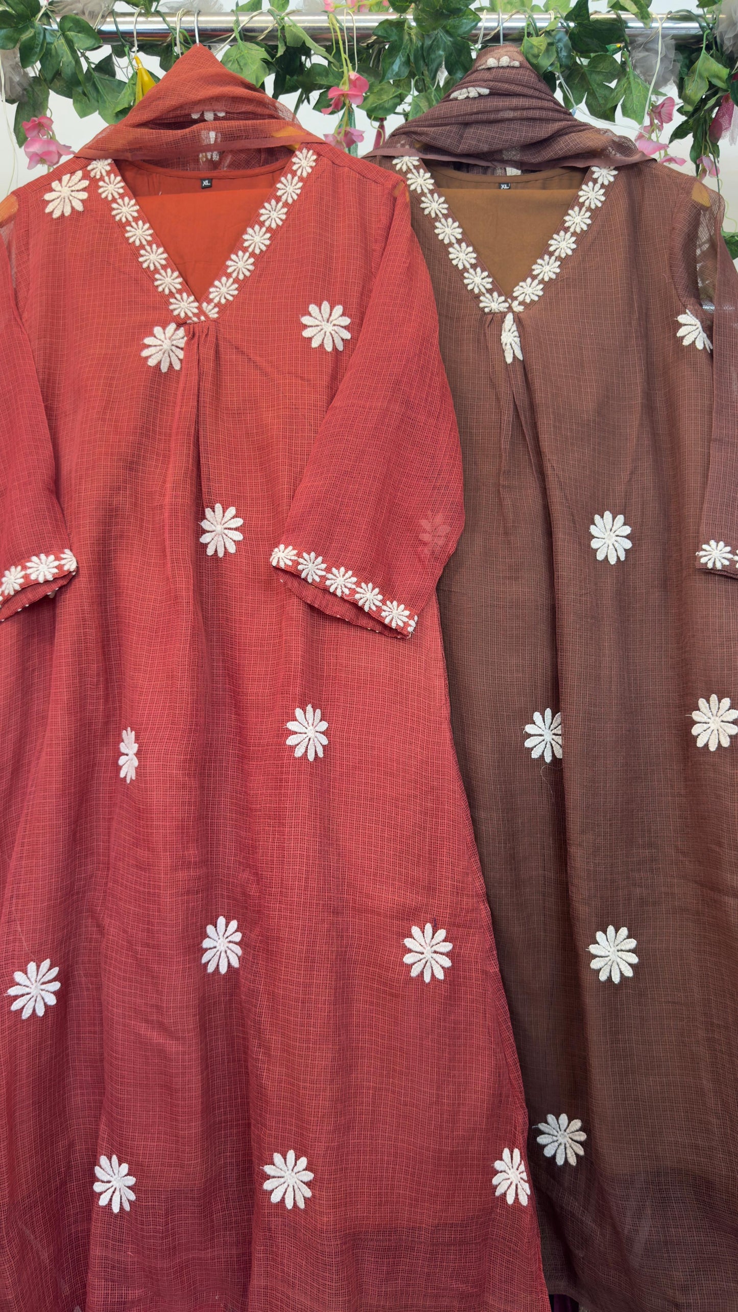 Sunflower embroidery cotton kota doria suit