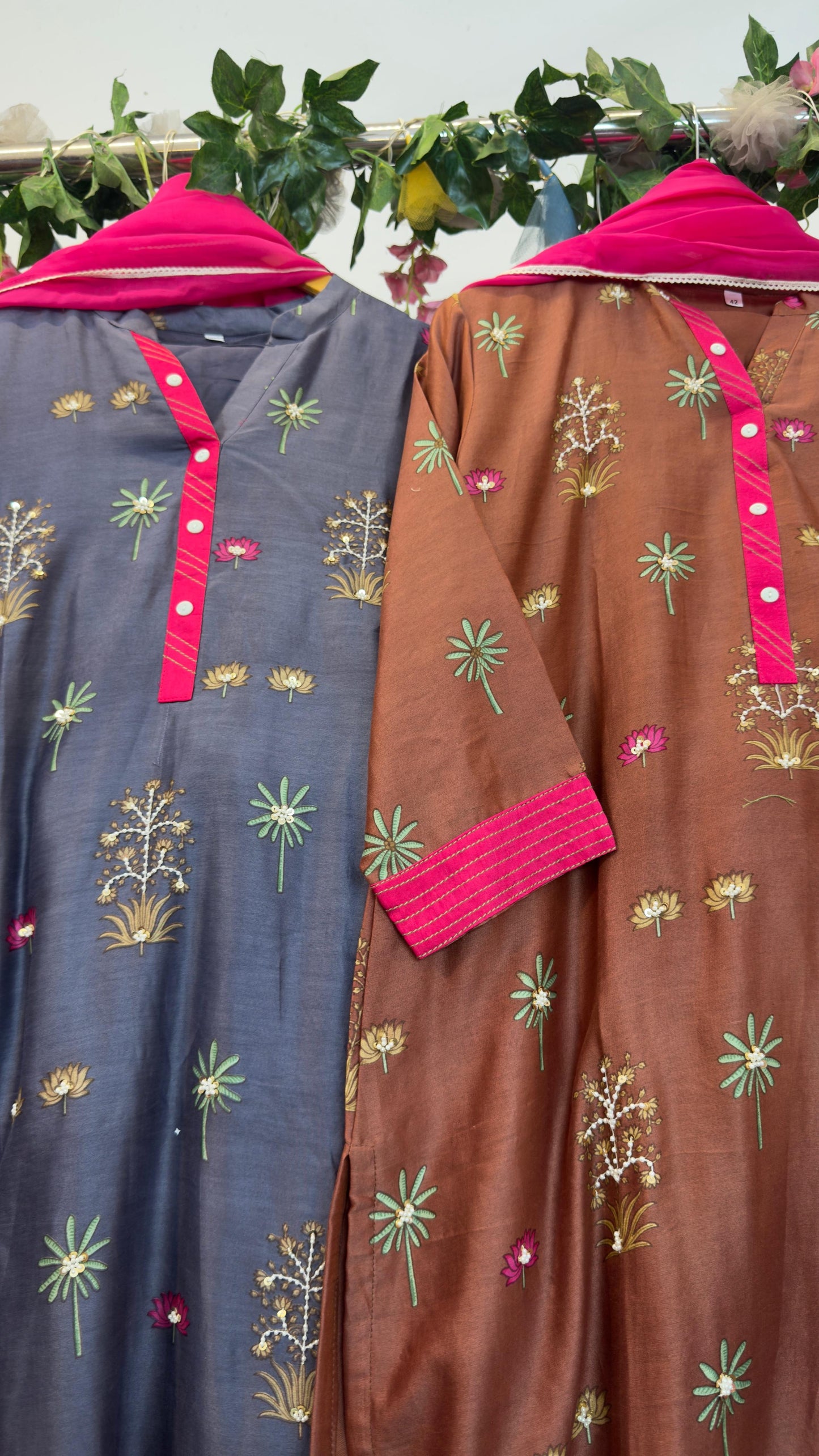 Premium wala & classy suit in chandari silk with pink organza dup and cotton silk pants